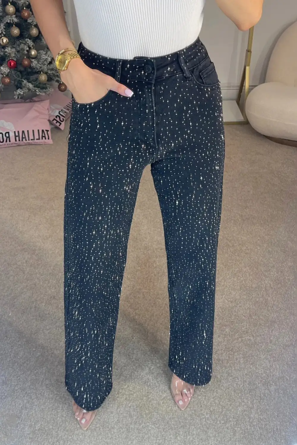 Rhinestone Straight Leg Jeans