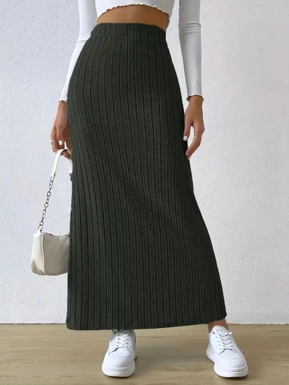 High Waist Ribbed Knit Skirt