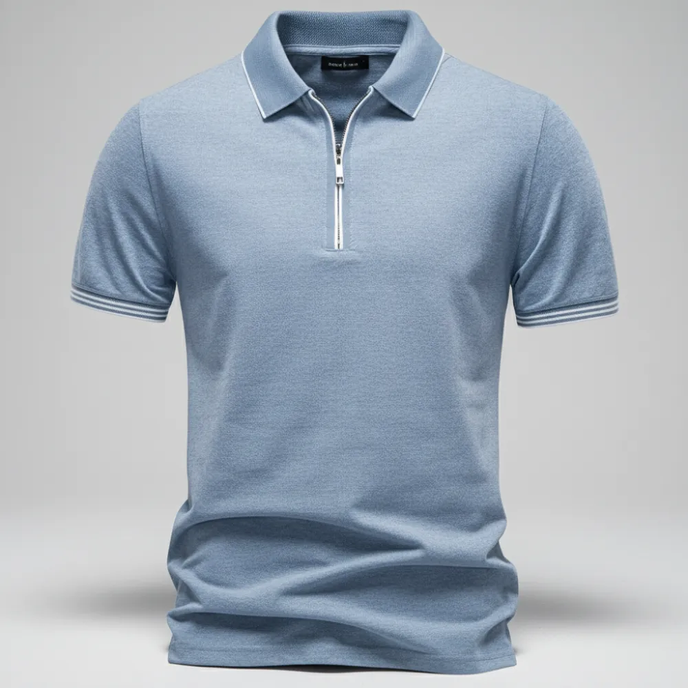 Textured Zip Collar Polo