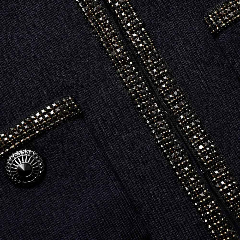 Navy Embellished Knit Cardigan
