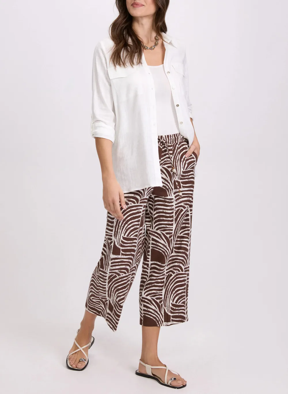 Printed Linen Wide-Leg Pants