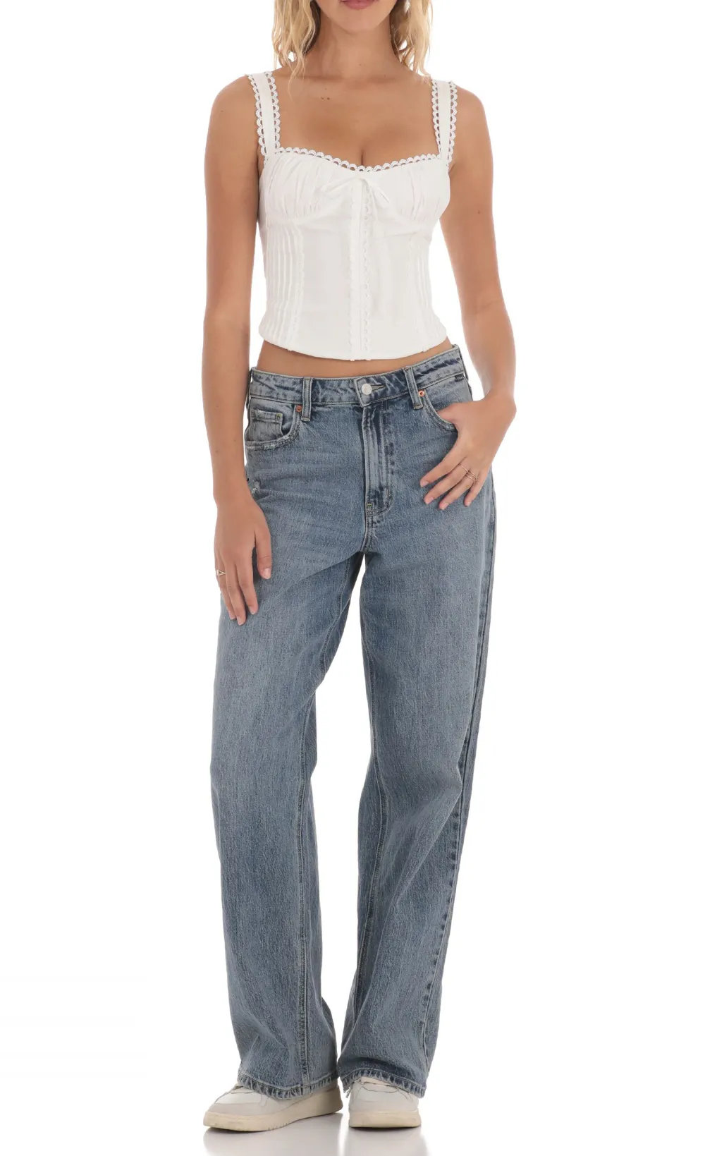 Embroidery Detail Top in White