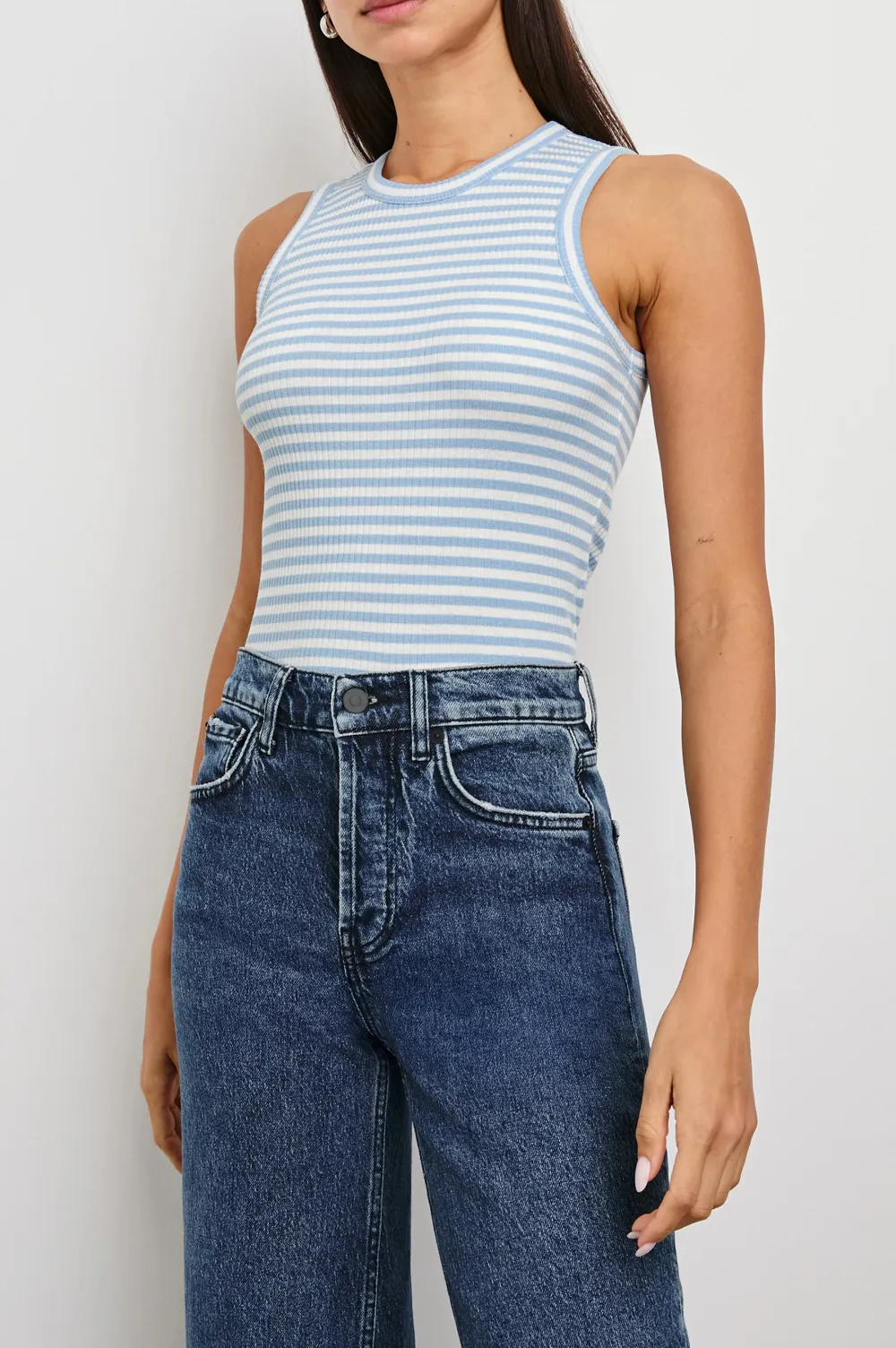 Striped Round-Neck Sleeveless Pullover
