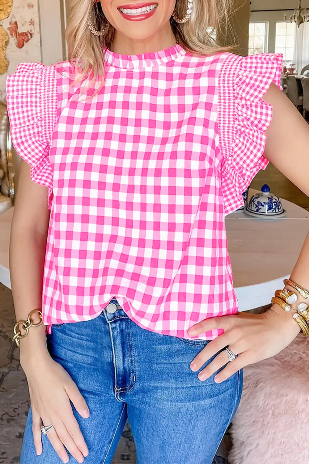 Everyday Plaid Ruffled Frilled Blouse