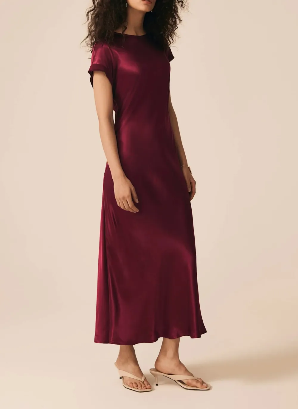 Casual Style Crew Neck Satin Midi Dress