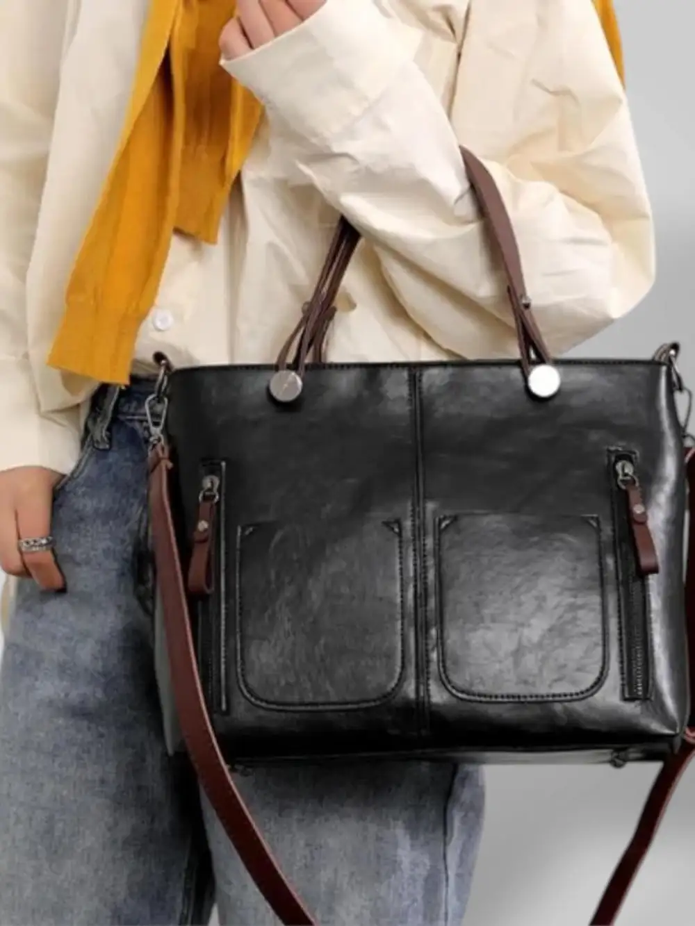 Structured Pebbled Leather Shoulder Bag