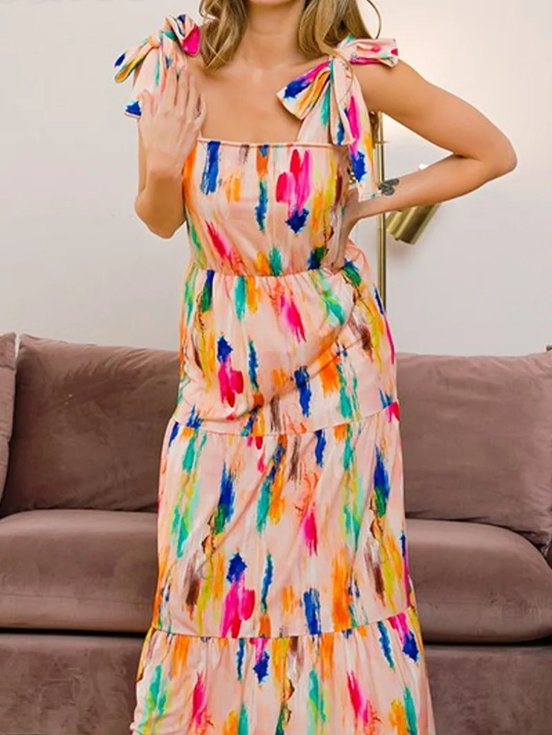 Elegant Art Print Long Dress