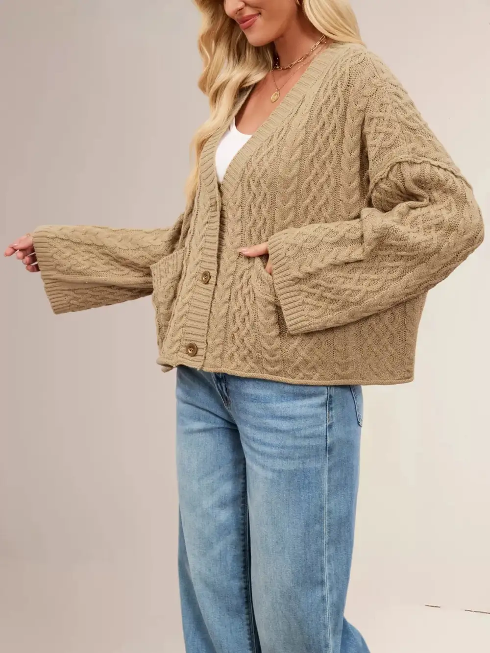 Cable Knit Button Down Cardigan