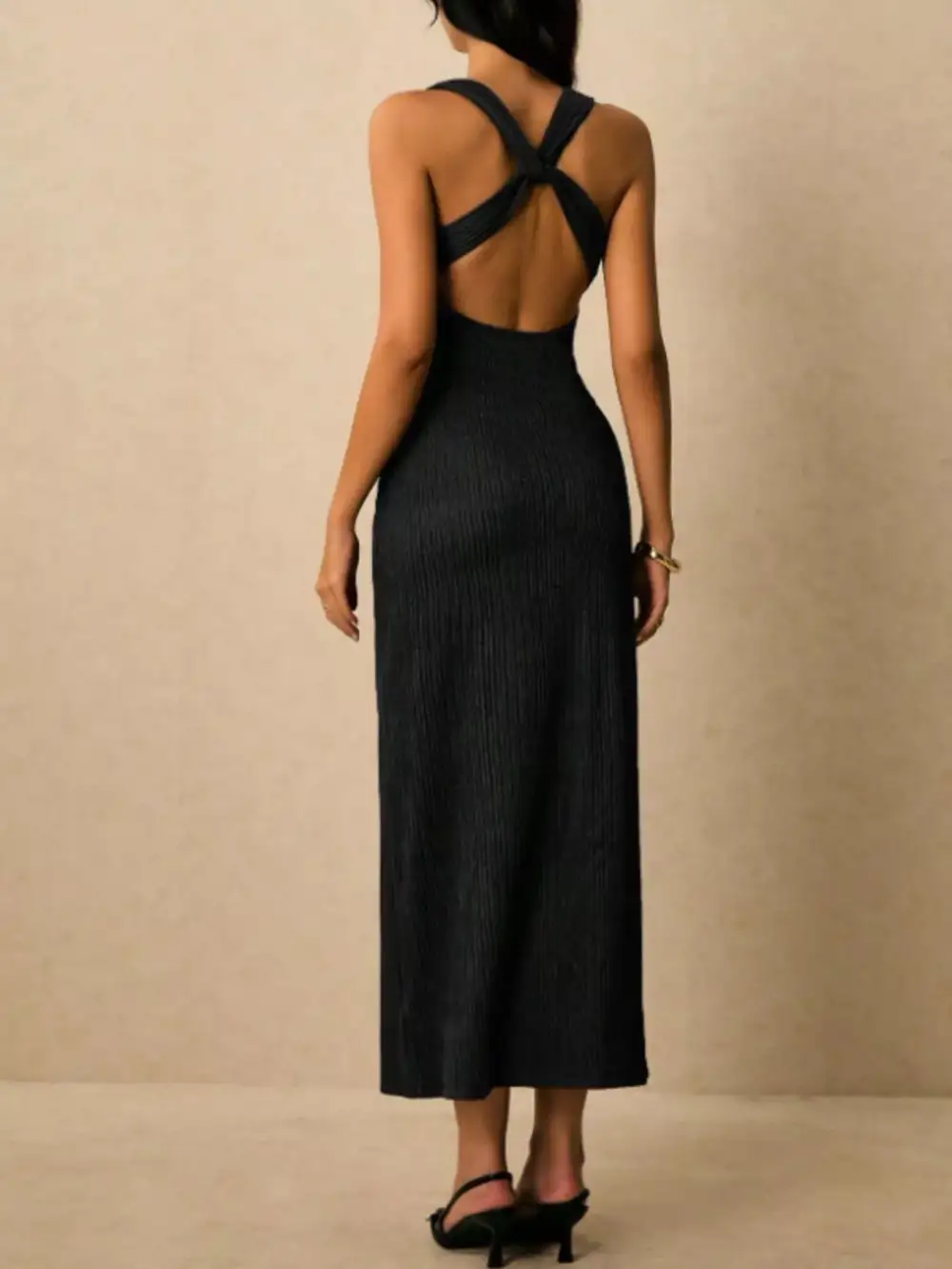 Ribbed Knit Sleeveless Midi Dress