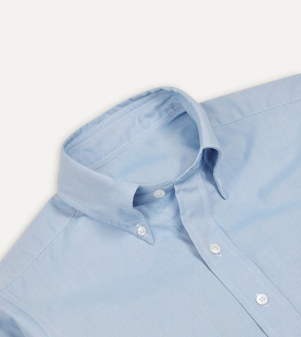 Lapel Plain Blue Pinpoint Oxford Cotton Cloth Button-Down Shirt