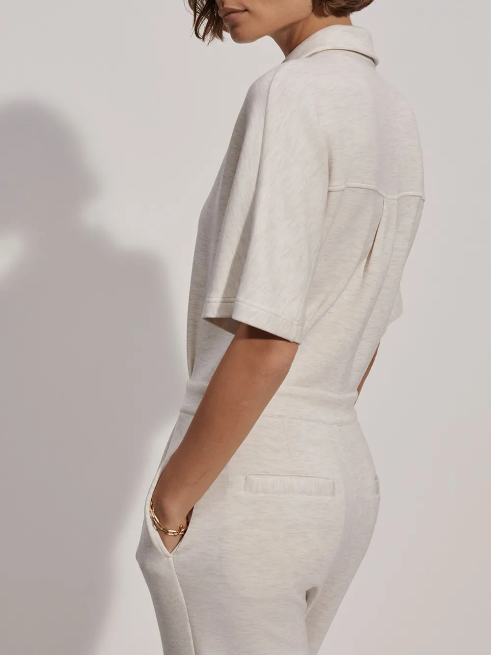 Casual Short-Sleeve Zip-Up Straight-Leg Jumpsuit