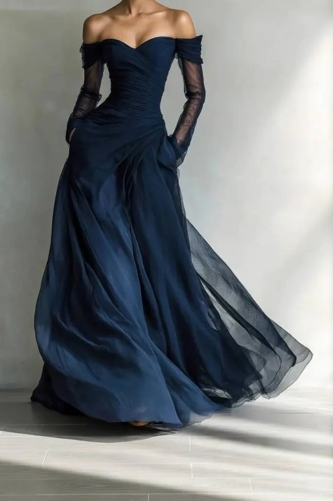 Off Shoulder Mesh Splicing Maxi Dress