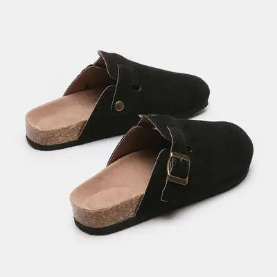 Buckle Suede Slides