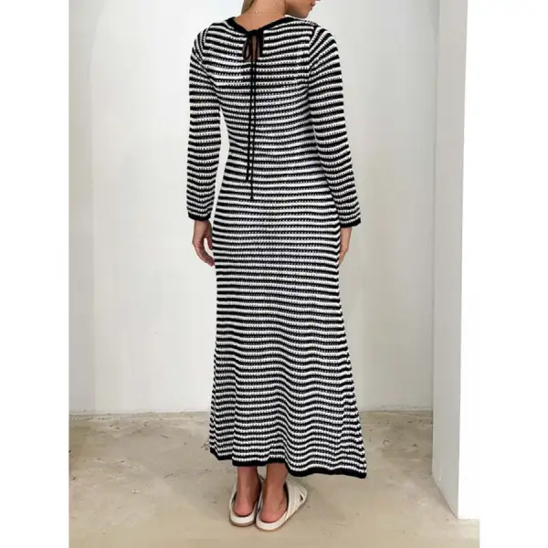 Devine Tied Round Neck Striped Sweater Dress