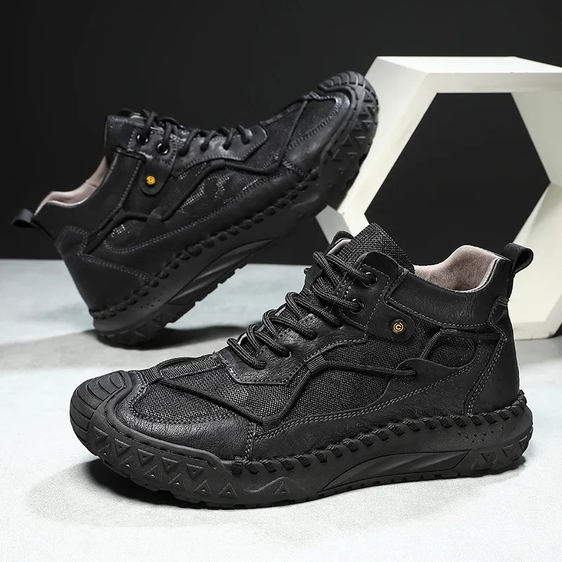Men's Martin Boots Outdoor Leather Boots Mid-Top Cross-Border Plus Size Short Boots Casual Hiking Shoes
