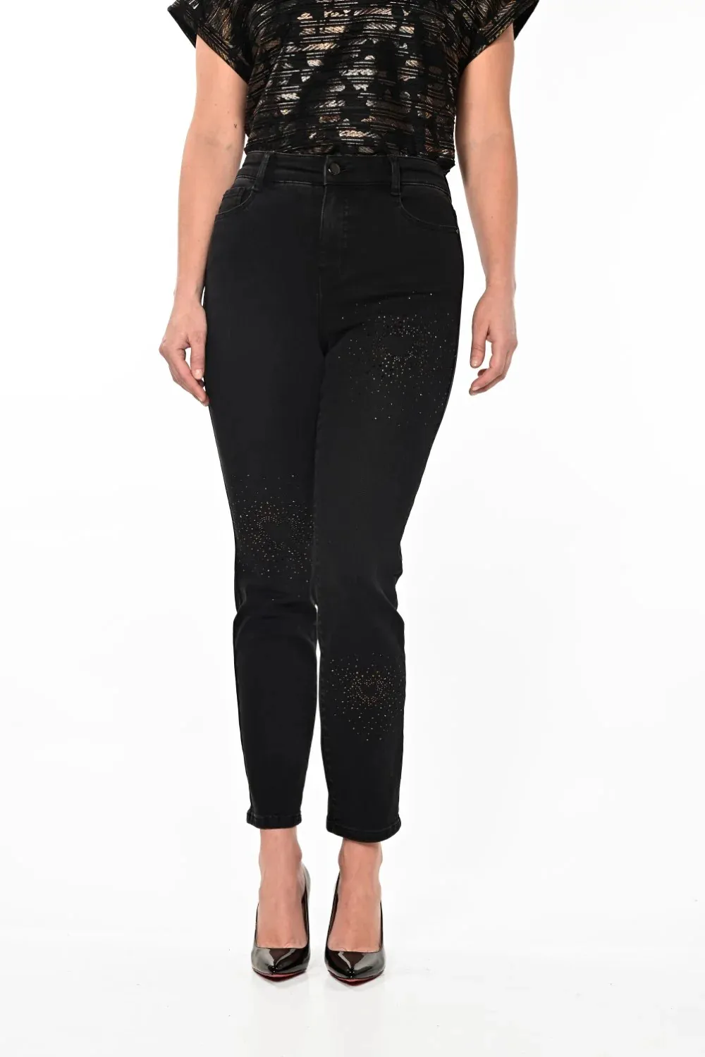 Slim Fit Black Denim Jeans with Copper Accents