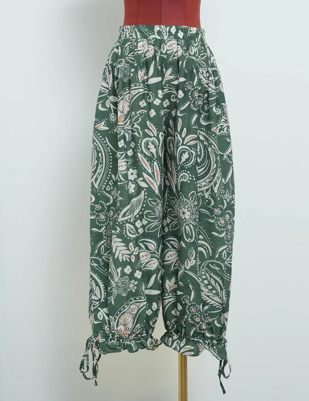 Paisley Drawstring Hem Lantern Leg Pants