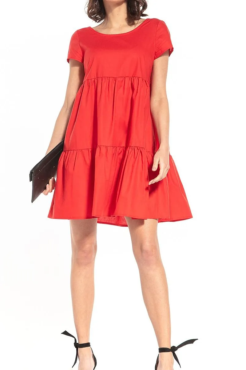 Stylish Short Sleeve Mini Dress With Wide Neckline