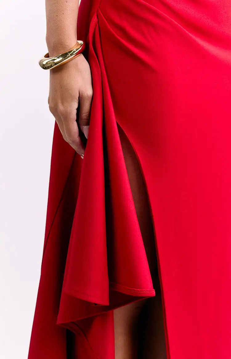 Strapless Frills Crepe Maxi Dress
