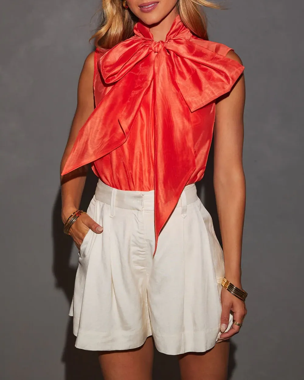 Sleeveless Organza Oversized Bow Blouse