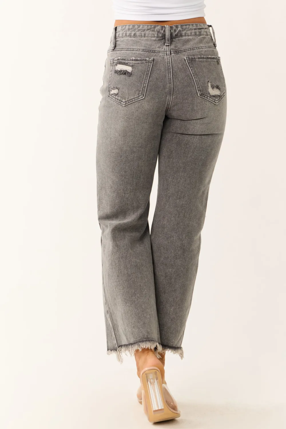 Distressed Steel Gray High Rise Jeans