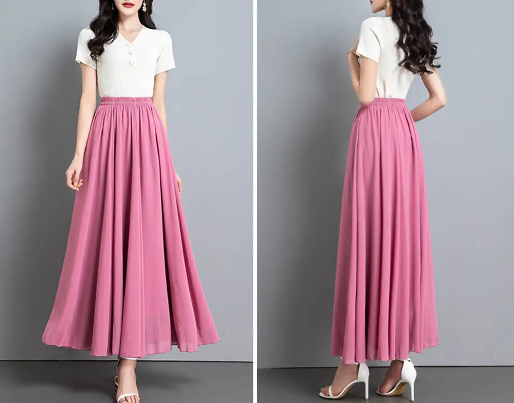 Modern Elastic Waist Chiffon A Line Maxi Skirt