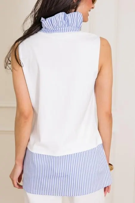 Stripe Ruffle Neck Top
