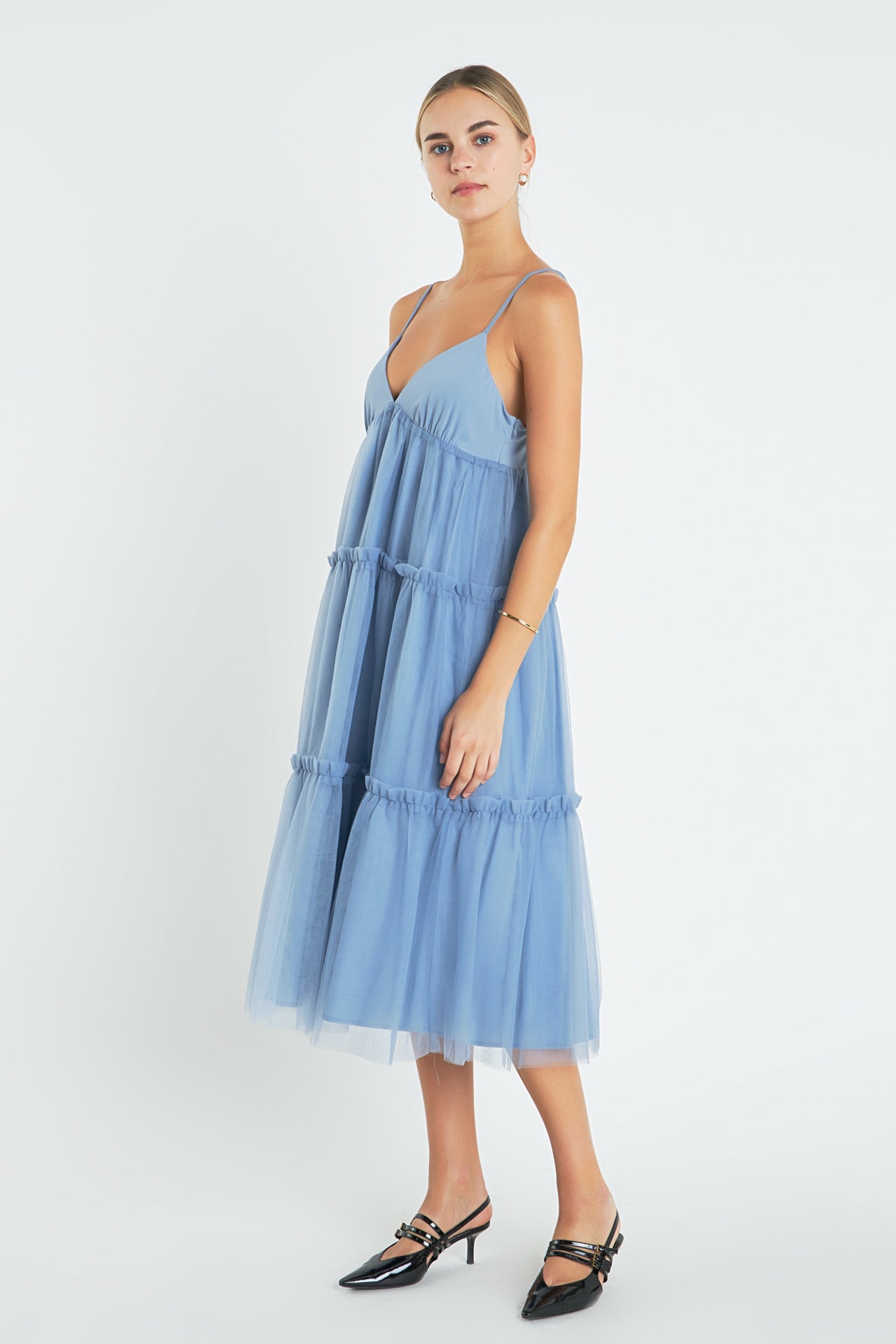 Tulle Contrast Midi Dress