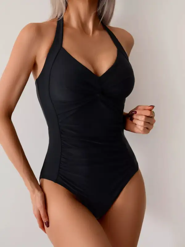 Ruched Halter One Piece Swimsuit