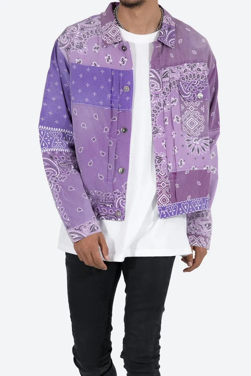 PURPLE BANDANA PRINTED TRUCKER SHIRT