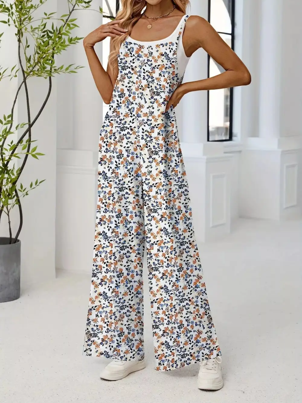 Modern Floral Wide Leg Jumpsuit