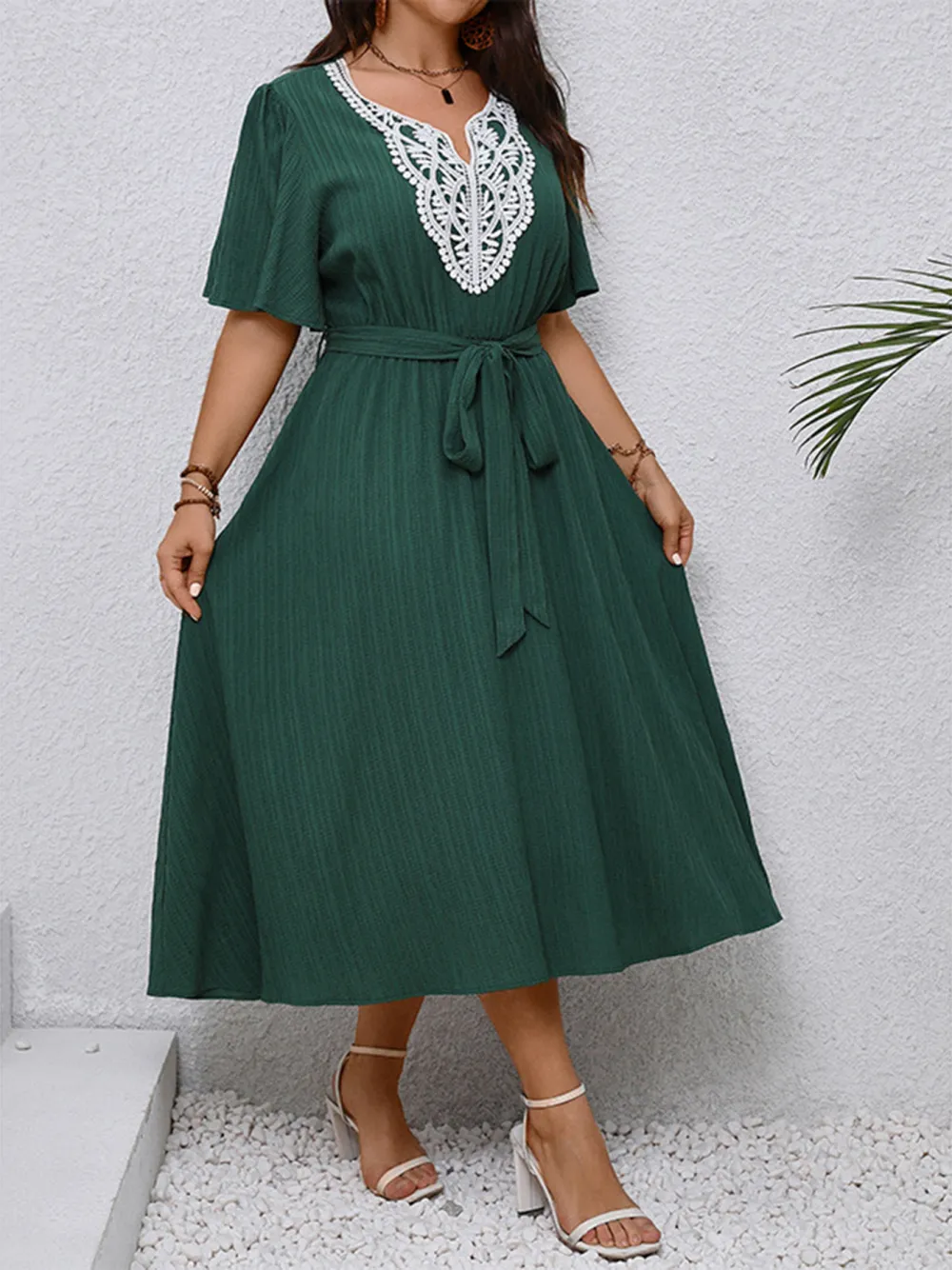 Elegant Lotus Leaf Sleeve Waist Dress