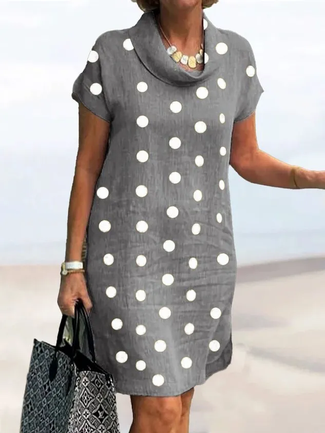 woman casual Cotton Loose Crew Neck Linen Dress