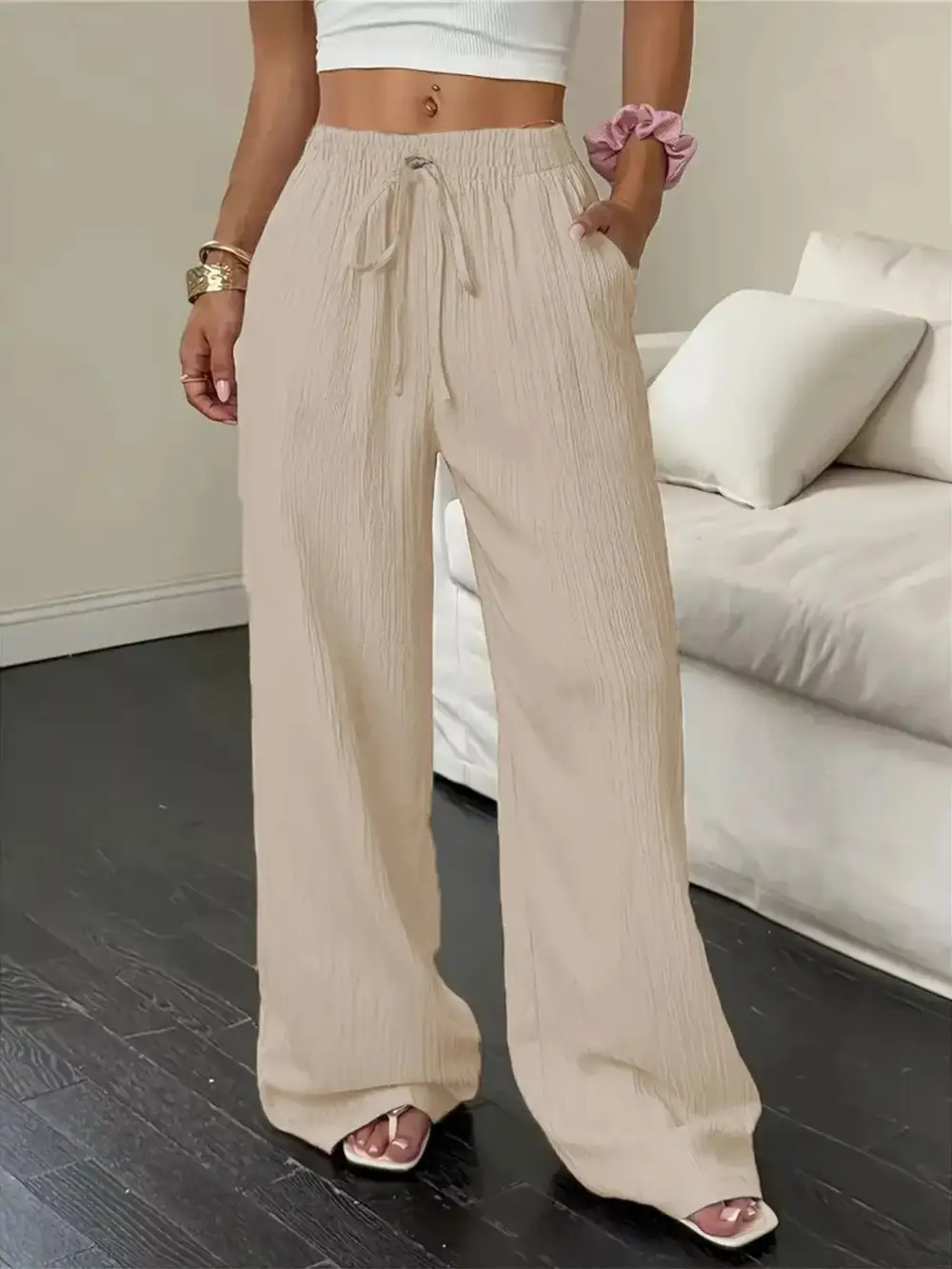 Wide Leg Pants with Drawstring