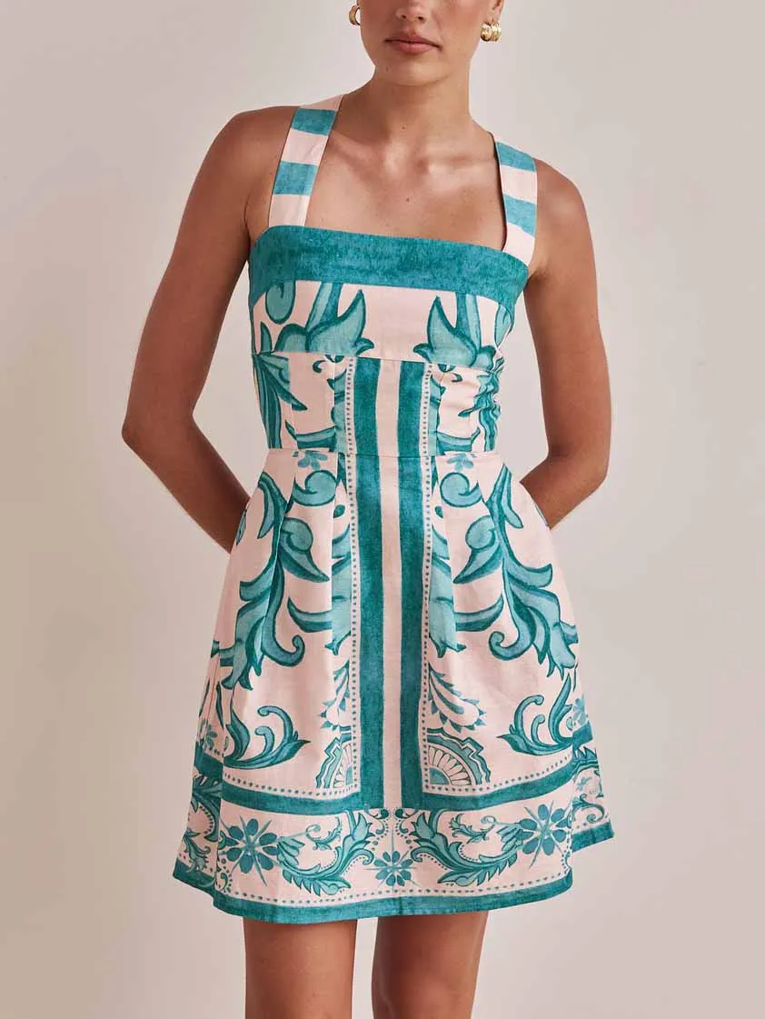Painted Floral Print Camisole Exquisite Mini Dress
