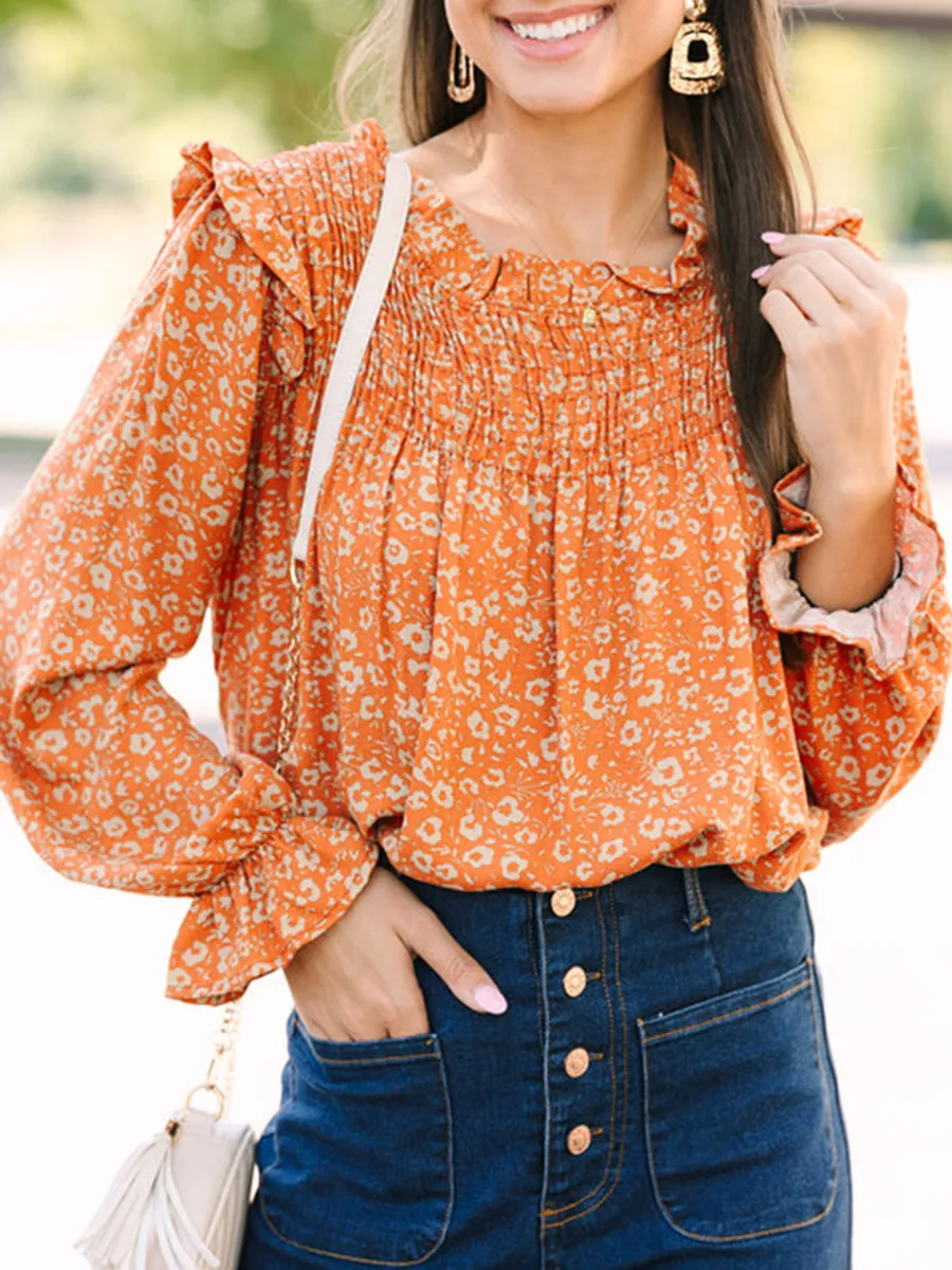 Rust Orange Floral Shirt