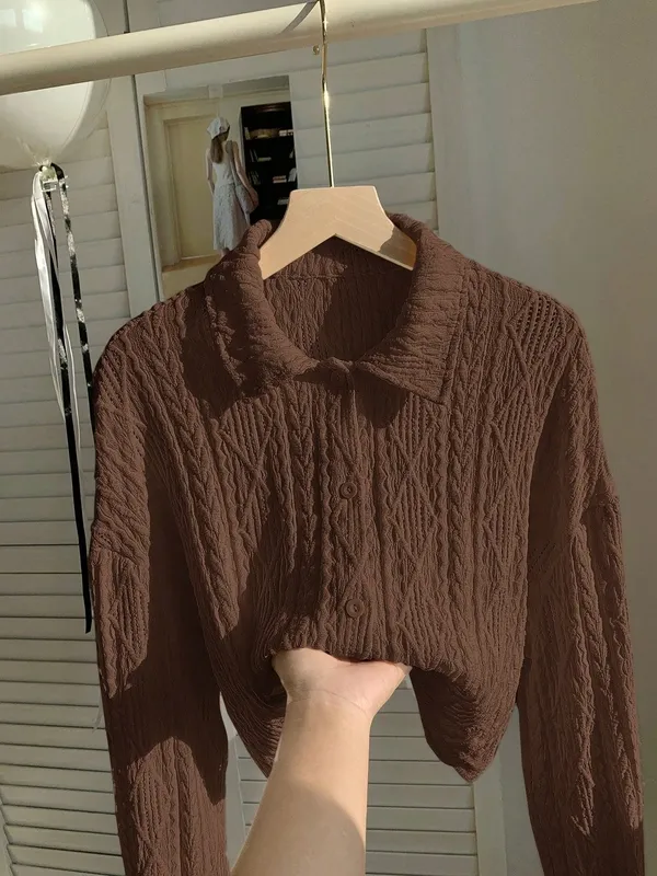 Women's Cropped Sheer Button Front Blouse