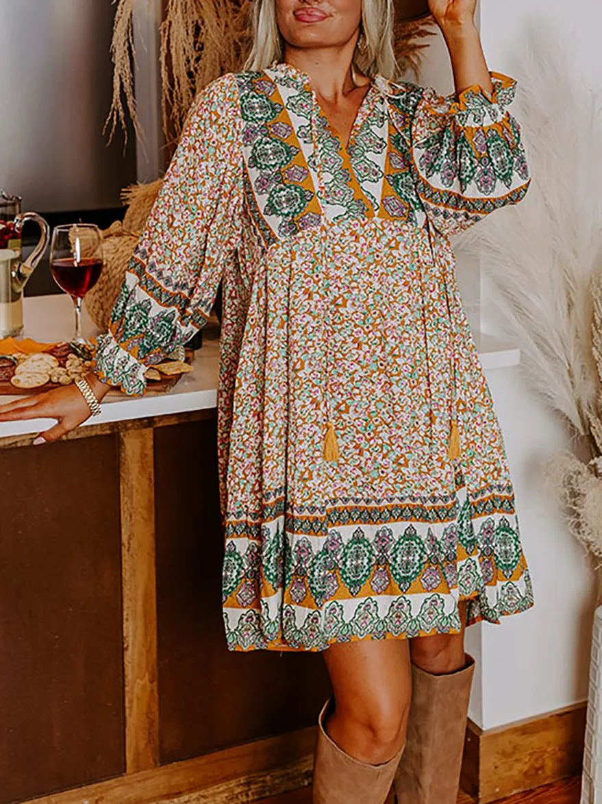 floral print long sleeve dress