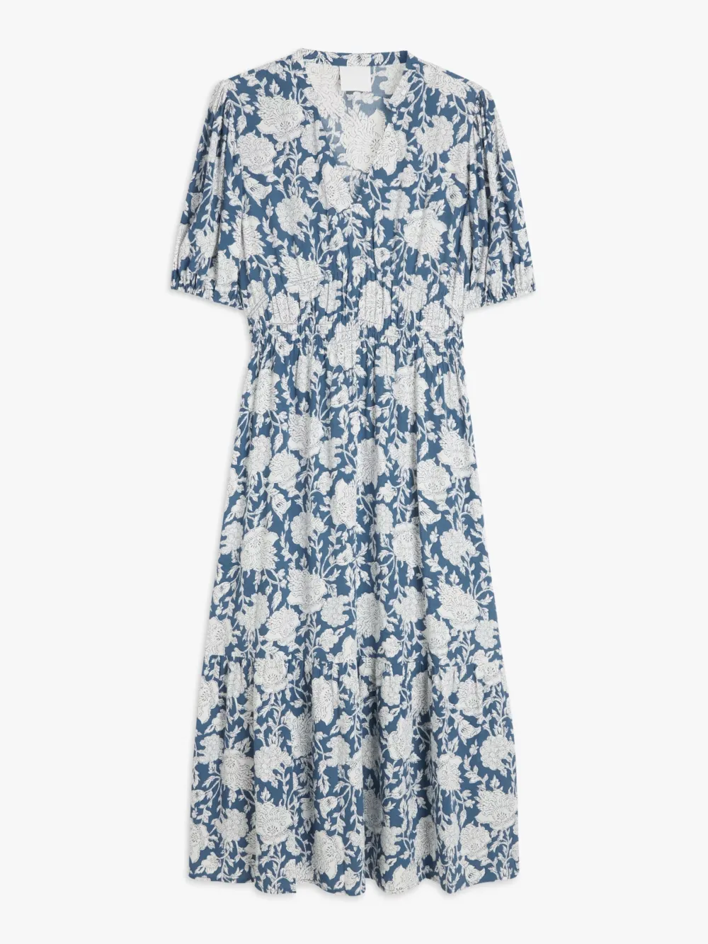 Shirred Floral Midi Dress