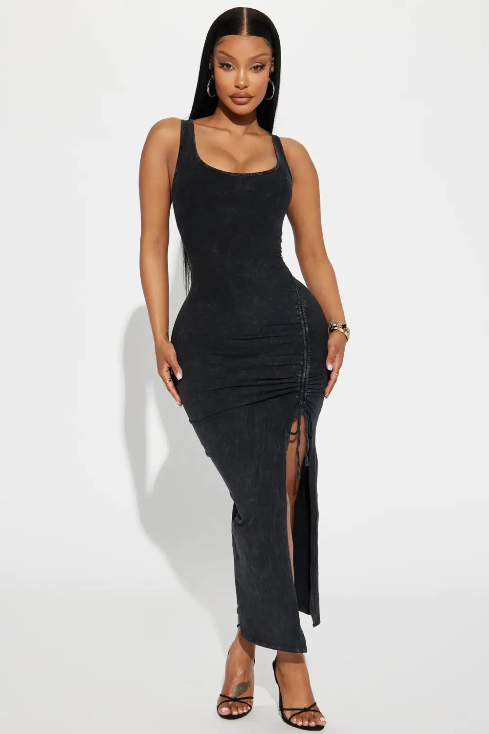 Rocket Ruched Midi Dress - Charcoal