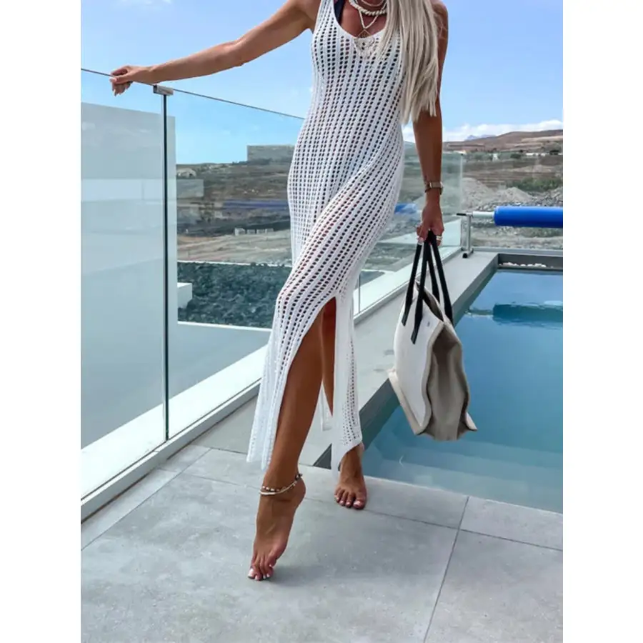 Openwork Slit Cutout Wide Strap Dress
