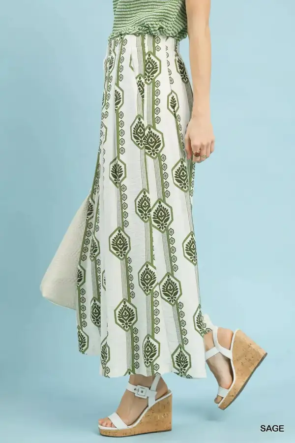 Geometric Boho Print Wide Leg Pants