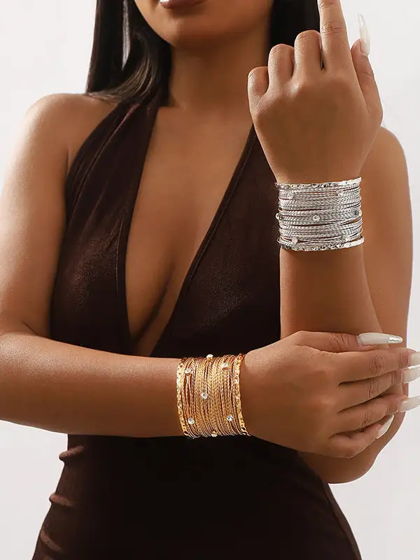 Rhinestone Geometric Alloy Vintage Bracelet And Ring Set