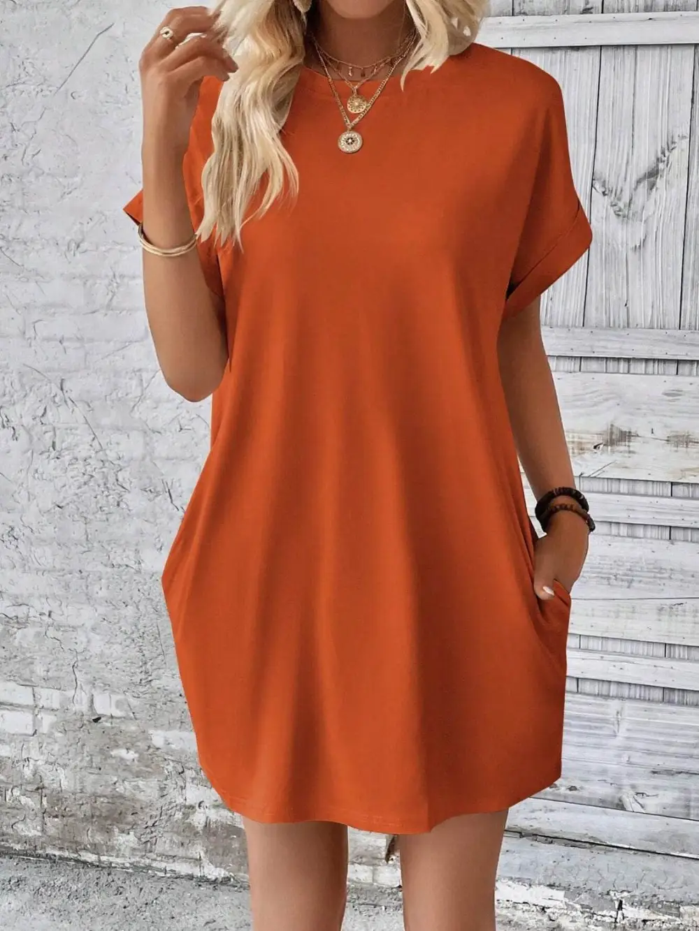 Easy Fit Round Neck Short Sleeve Mini Dress