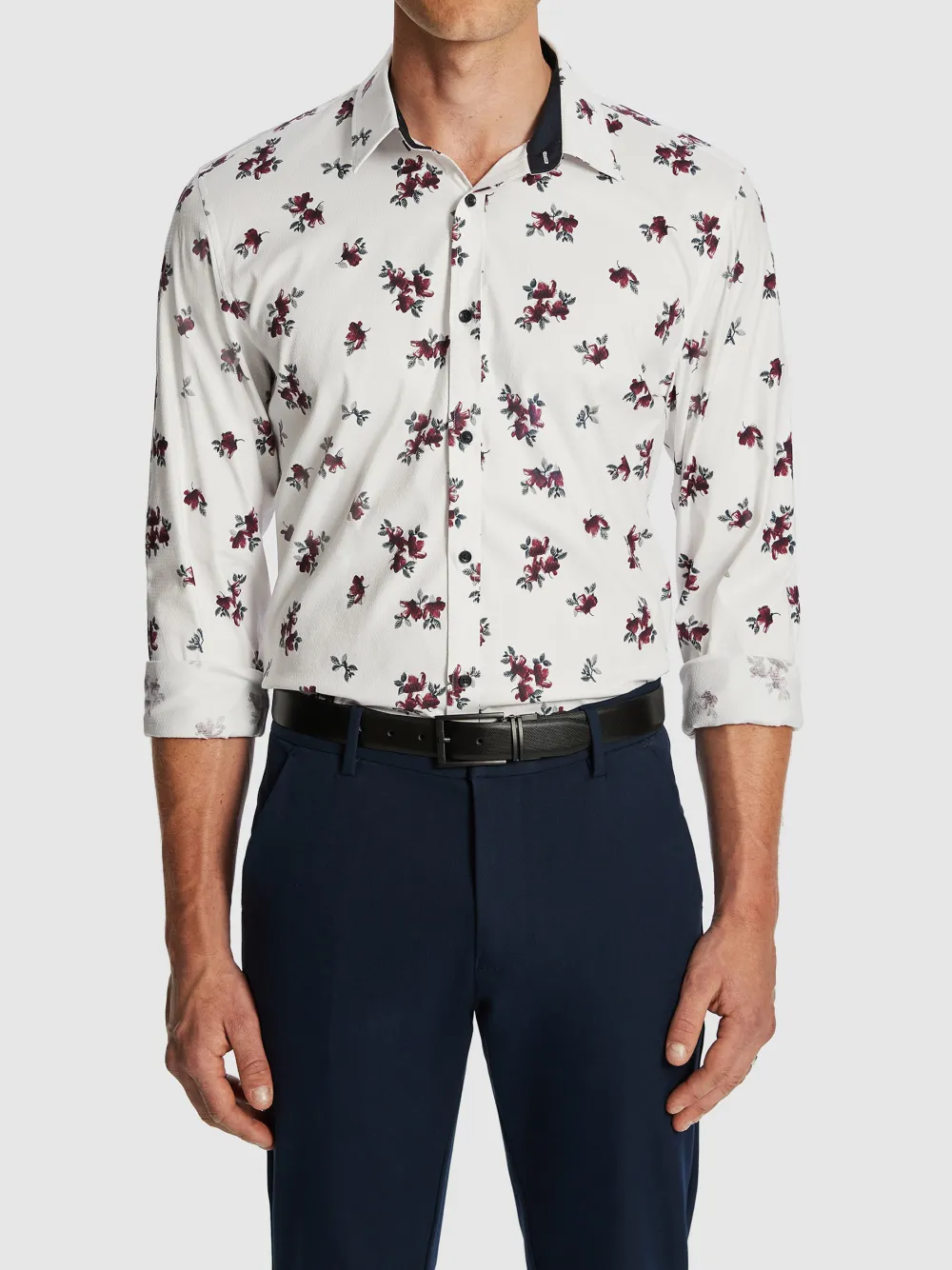 White Floral Print Long Sleeve Shirt