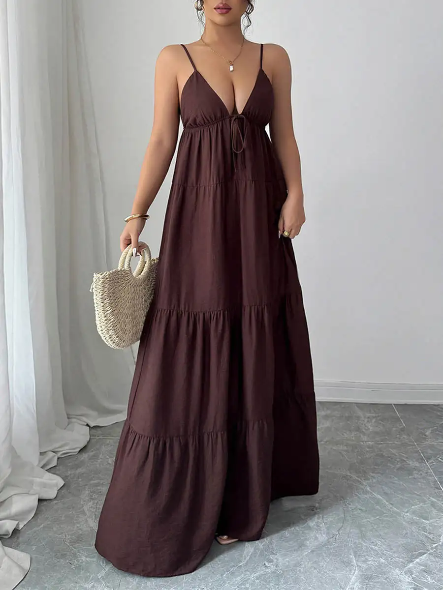 Backless Pleated Sleeveless Neck Maxi Dress