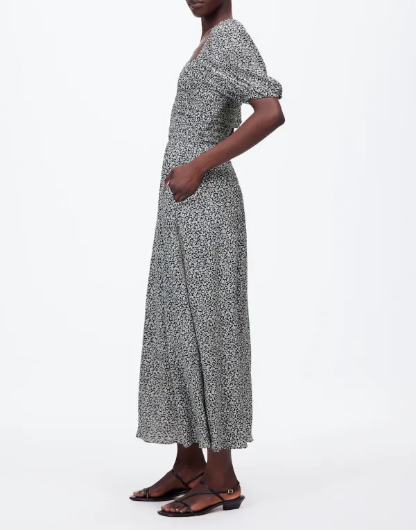 Smocked Puff-Sleeve Maxi Dress in Floral