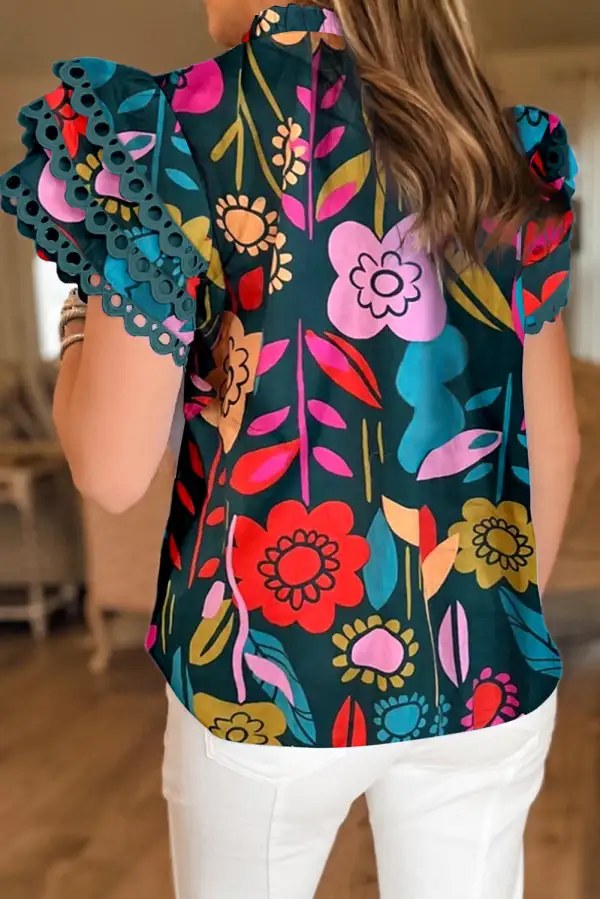 Soft Floral Ruffle Sleeve Blouse