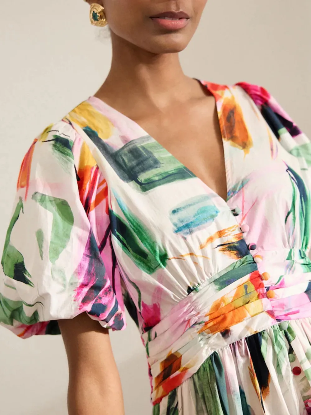 Elegant And Flowing Puff Sleeve Floral Printed Dress