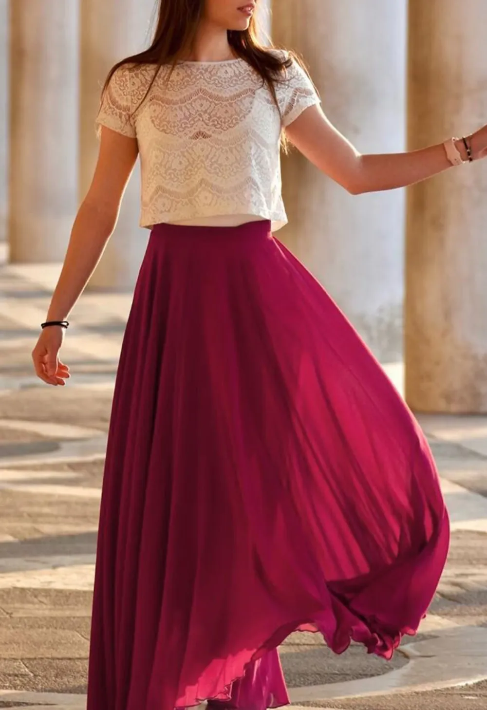 TIMELESS FAVORITE CHIFFON MAXI SKIRT IN WINE